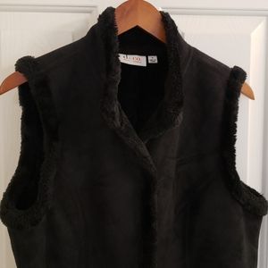 Denim & Co Vest Faux Fur Lined Black Size Small